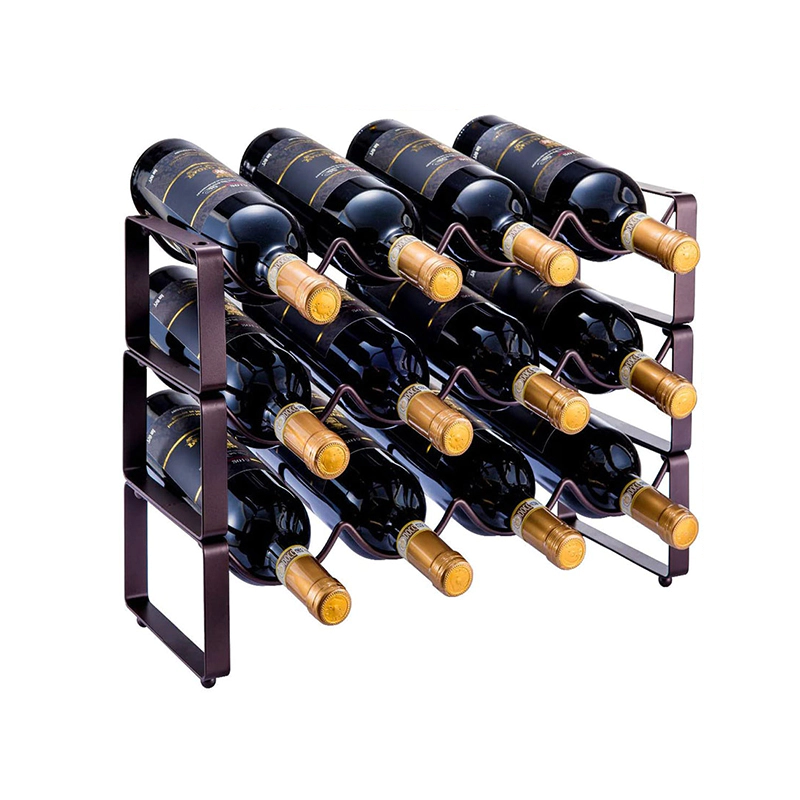 3 Tier Stackable Wine Rack, Countertop Cabinet Wine Holder Storage Stand - Hold 12 Bottles, Metal GSH343