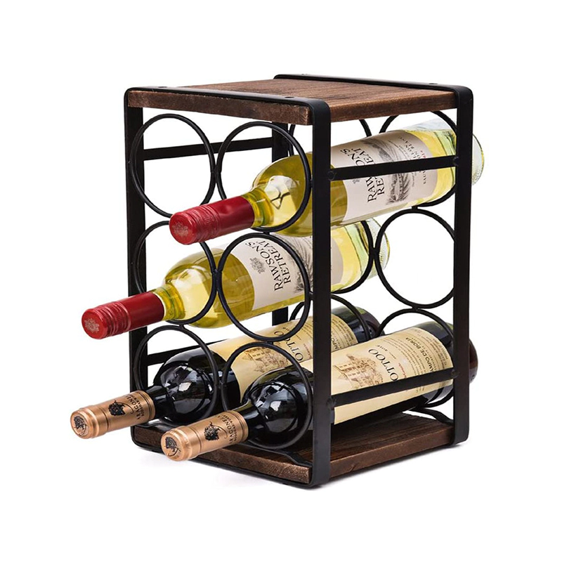 Rustic Wood Countertop Wine Rack 6 Bottles No Need Assembly GSH352