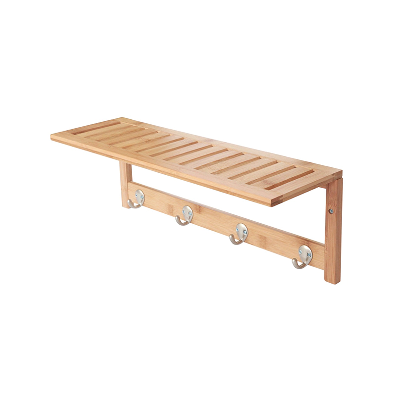 Bamboo Wooden Natural Shelf with 4 Hooks GSH463