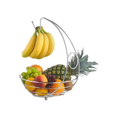 Fruit Bowl Basket with Banana Hanger Hook Chrome Stylish GSH013