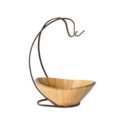 Fruit Basket With Banana Holder Hook and Large Wavy Bamboo Bowl GSH014