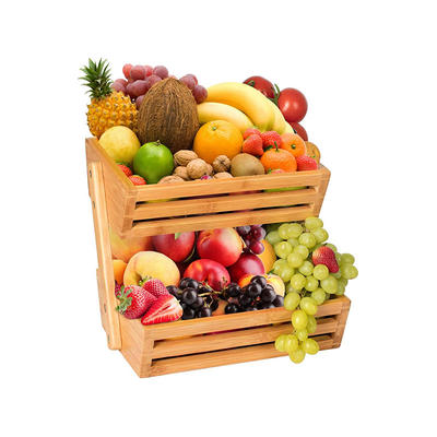 2-Tier Bamboo Fruit Basket, Bread Storage Stand, Vegetable Rack