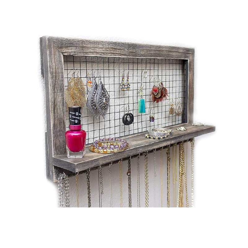 Rustic Jewelry Organizer Wall Mounted from Wooden Wall Mount Holder  GSH608