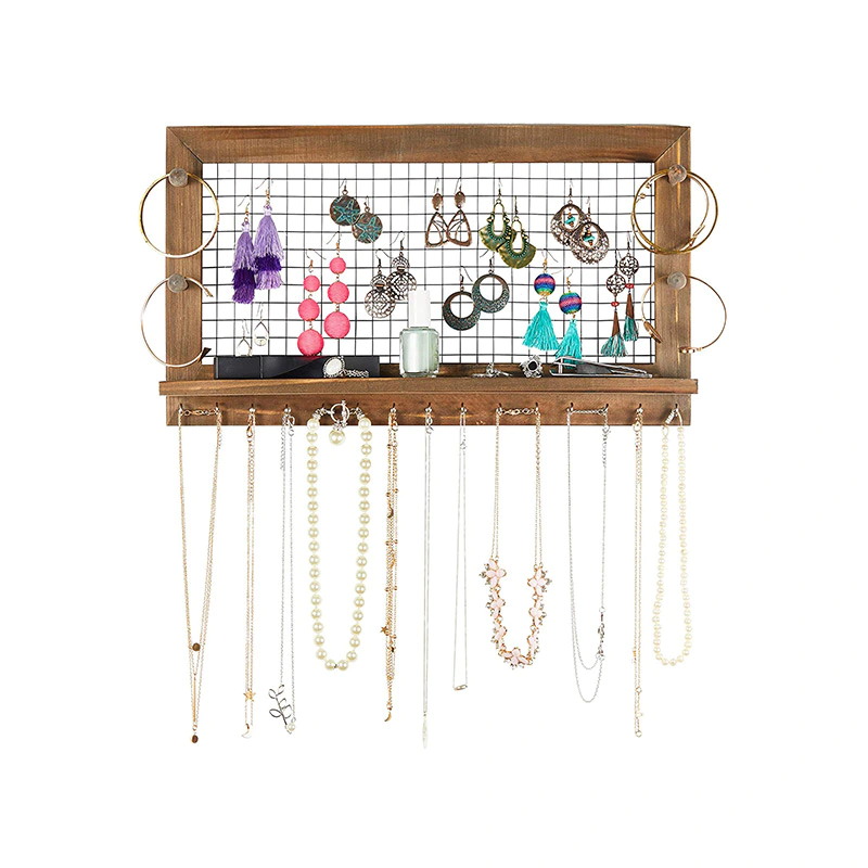 Rustic Jewelry Organizer Wall Mount with Bracelet Pegs - Necklace Holder Earring Hanger GSH614