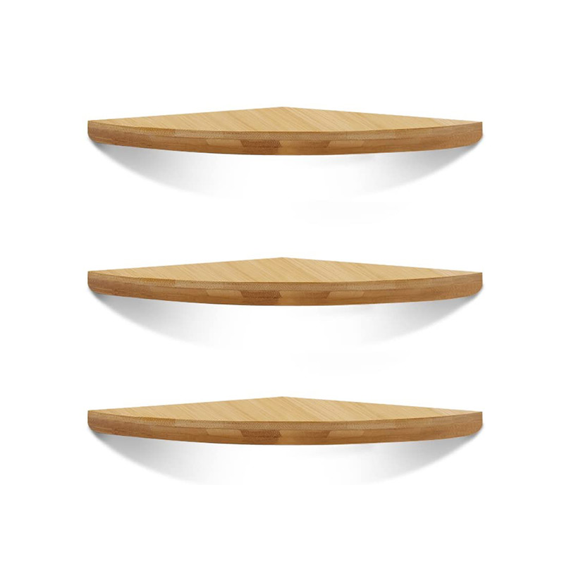 Corner Wall Shelf Set of 3 Solid Beech Wood Floating Shelves Wall Mounted GSH304