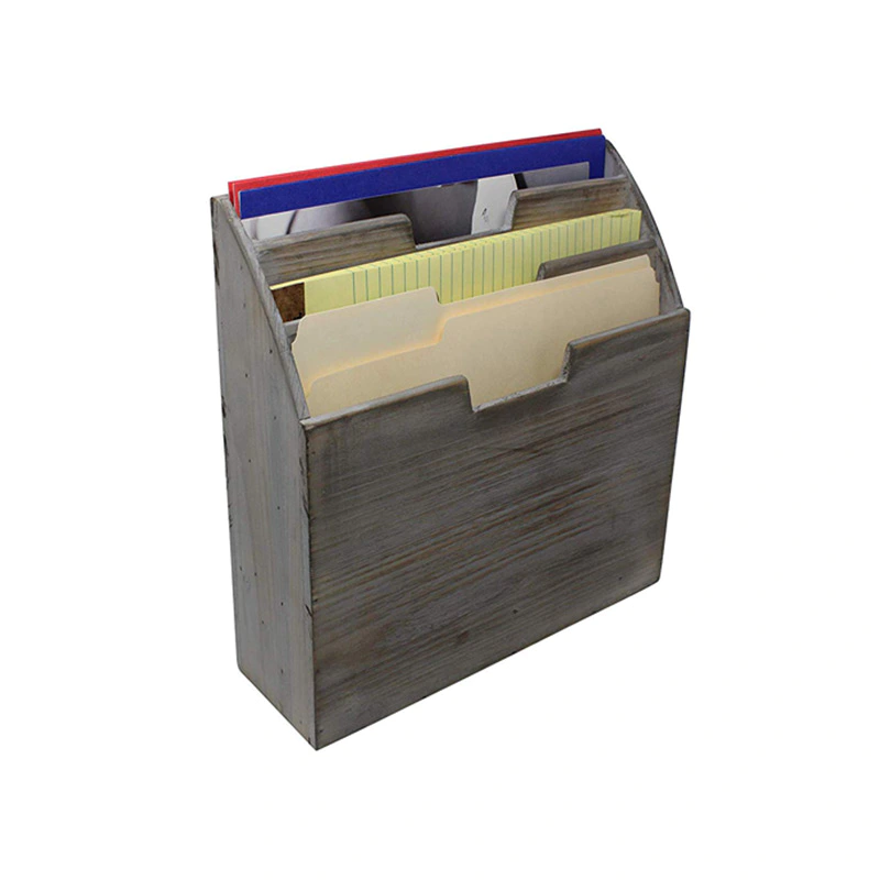 Rustic Wooden Office Desk Organizer & Vertical Paper File Holder For Desktop, Tabletop, or Counter GSH159