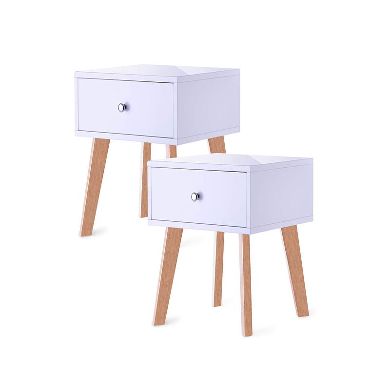 Nightstand White, Bedside Table with Drawer Set of 2 GSH651