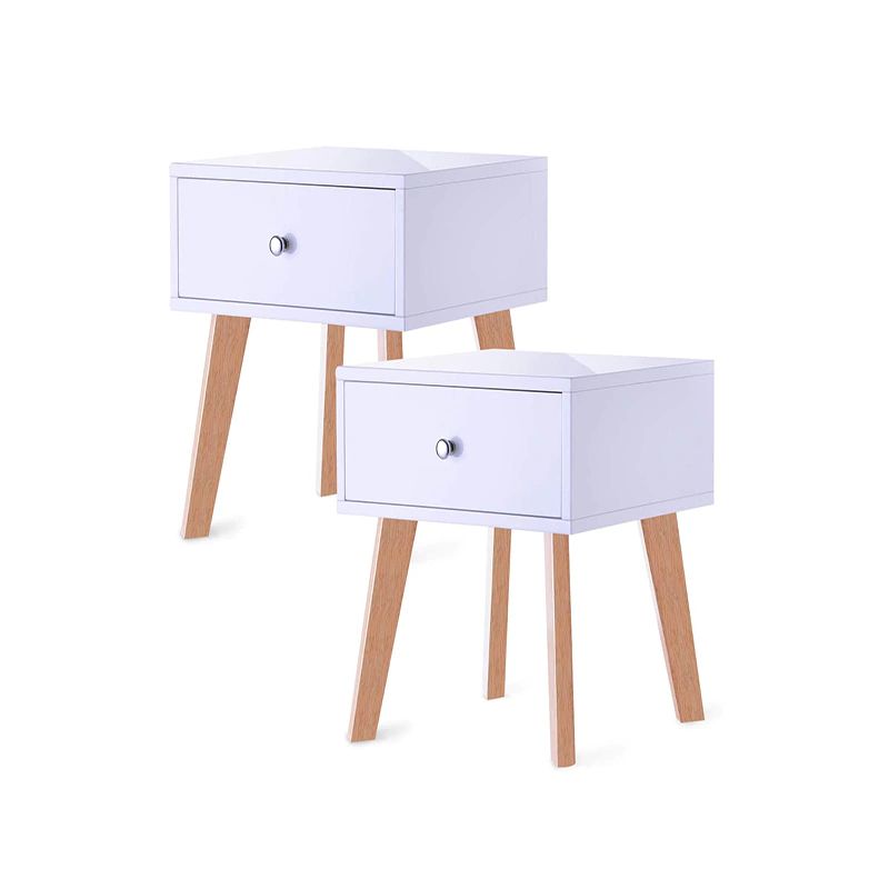 Nightstand White, Bedside Table with Drawer Set of 2 GSH651