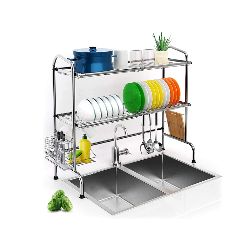 Over Sink Dish Drying Rack 2-Tier Stainless Steel Kitchen Shelf Cutlery Drainer 