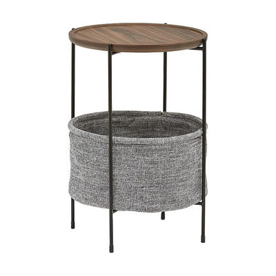 Side End Table Storage Nightstand - Sturdy Steel Frame, Water Hyacinth Woven Pull Out Basket Bin GSH281