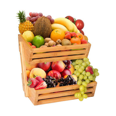 2-Tier Bamboo Fruit Basket, Bread Storage Stand, Vegetable Rack GSH018