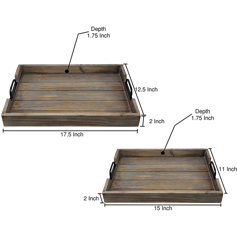 Decorative Nested Vintage Wood Serving Tray Set For Coffee Table
