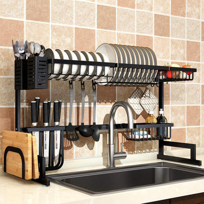 Over Sink(33") Kitchen Dish Drying Rack Stainless Steel 2 Cutlery Holders Drainer Shelf (Sink size≤33 1/2 inch) GSH398