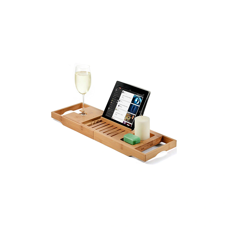 Bamboo Bathtub Tray Caddy - Wood Bath Tray Expandable with Book and Wine Holder GSH145