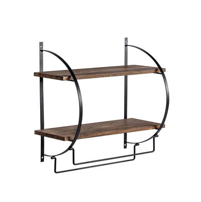 Wooden Metal Pipe Wall Shelf with 2 Tier and Towel Hanging Bar GSH328