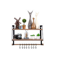 Wood Storage Shelves with Rustic 2 Tier and Hooks GSH436