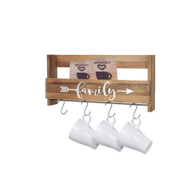 Wood Wall Shelf Rustic Rack with 8 Removable Hooks GSH446