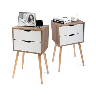 Set of 2 Nightstand Bedside Table Sofa End Table Bedroom Decor 2 Drawers Storage GSH587