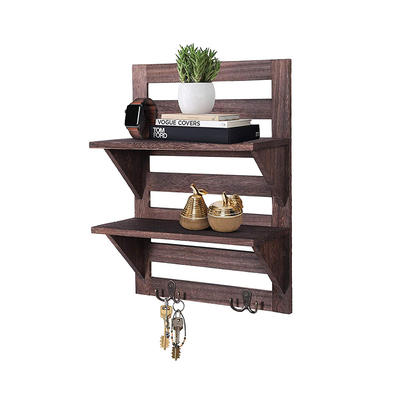 Wood Wall Shelves with Two Double Iron Hooks & 2-Tier Storage Rack GSH488
