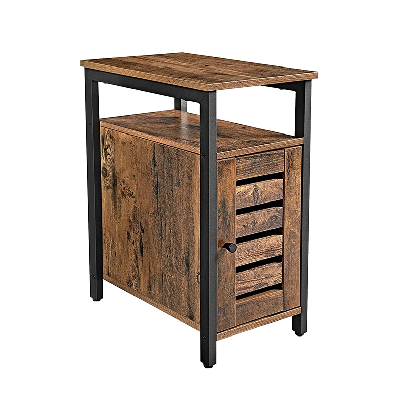 Side Table, Multipurpose Storage Cabinet with 2 Shelves, Adjustable Shelf, Iron Frame GSH593