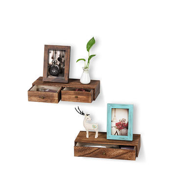 Wood Floating Shelves with Drawer Rustic Wood Wall Shelves GSH497