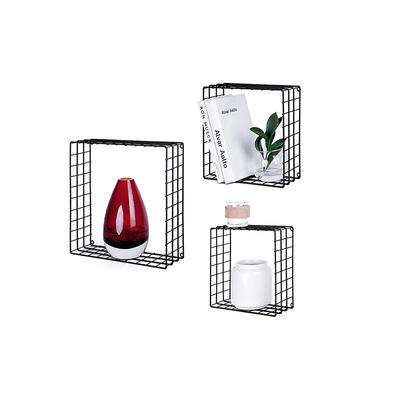 Set of 3 Wall Mounted Cube Shelving – Black Rustic Metal Square Shelves GSH337