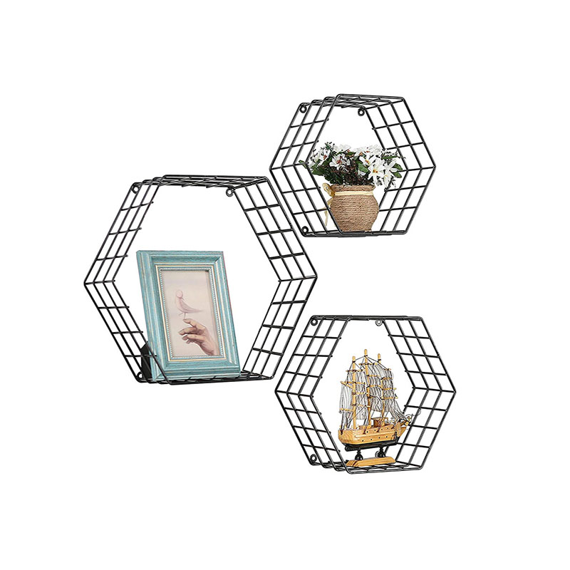 Metal Wire Hexagon Design Wall-Mounted Shelves, Set of 3 GSH364
