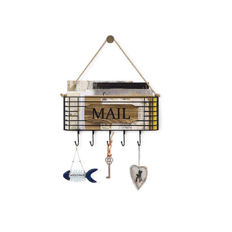Mail Key Holder Wall Mount Organizer Small Size Hanging Letter 5 Hooks Basket GSH248