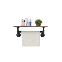Wood Floating Shelves with Towel Bar Rustic Pipe Shelves GSH123