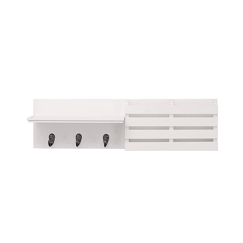 Wall Shelf and Mail Holder with 3 Hooks, 24-Inch by 6-Inch White GSH263