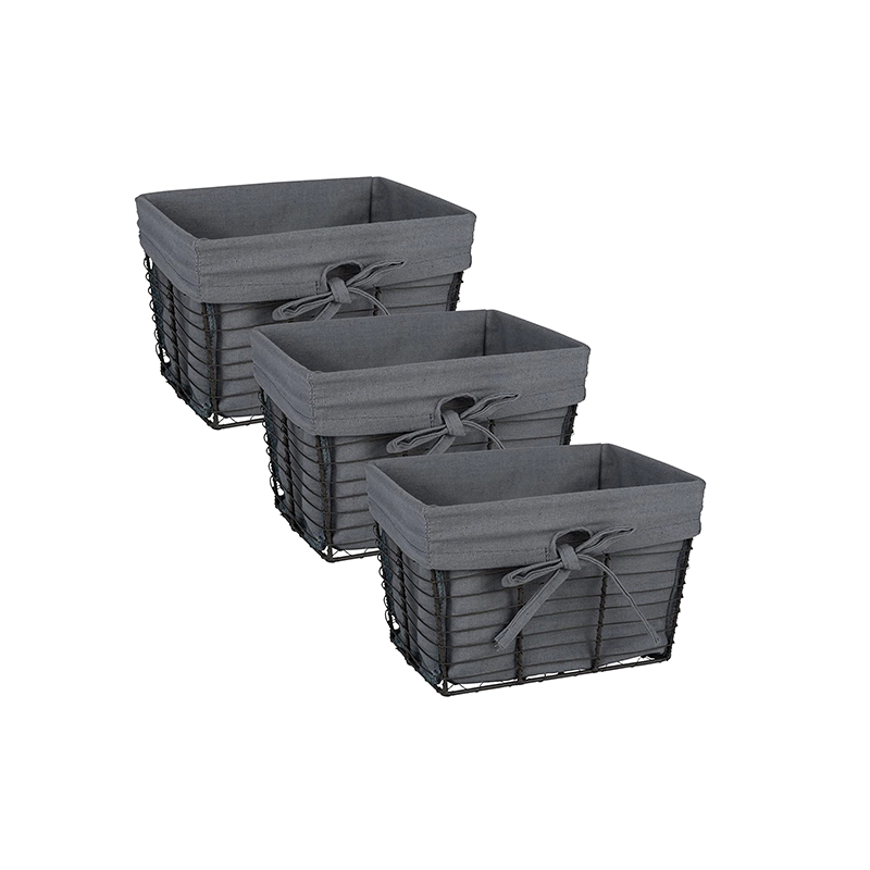 Grey Wire Baskets for Storage Removable Fabric Liner Set of 3 GSH599