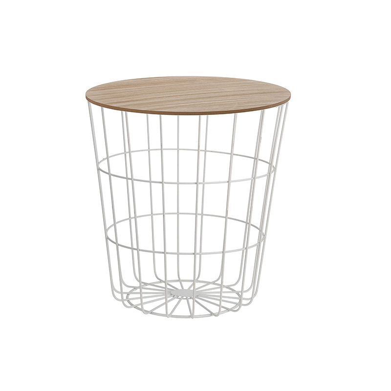 Designer Side Table Metal Basket With Wooden Lid Decorative Sofa Including Basket Storage Gsh602